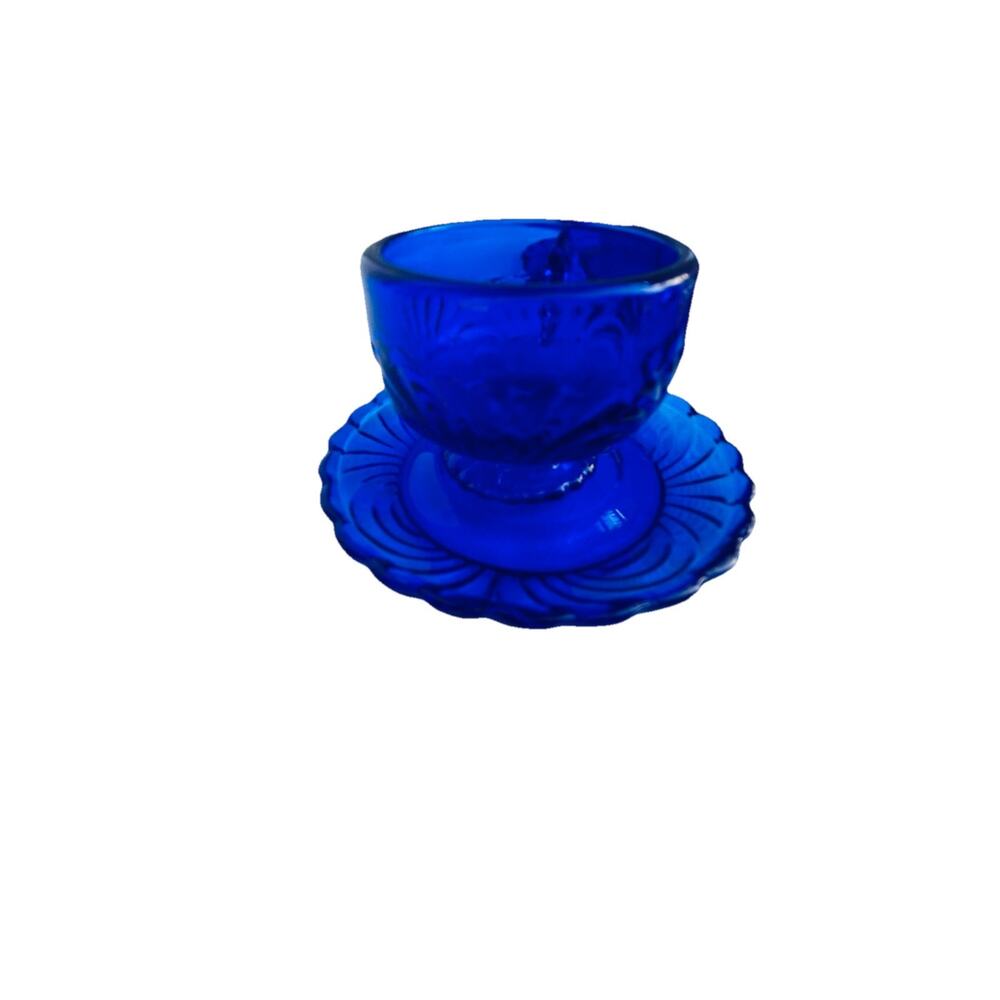 Vintage Doll Size Place Setting Cobalt Blue Glass 4 Plates 4 Teacups 4 Saucers - Picture 10 of 16